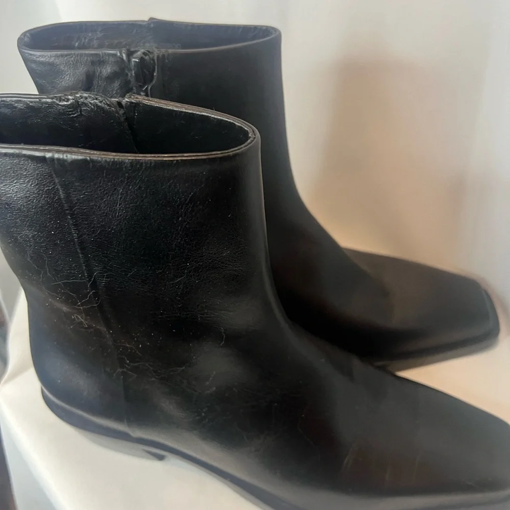 NWT Massimo Dutti Heeled Square-toe Ankle Boots In Black 1130 7.5 medium - Picture 4 of 11